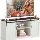 Yaheetech TV Stand for 65 Inch TV, Farmhouse Entertainment Center with Sliding Barn Doors, TV Media Console for Living Room, White & Espresso (58  16  28 in)