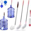 Bottle Brush, 3 Pack Long Handled Bucket Brushes with 1 Smaller Bendable Bottle Brush and 2 Water Jug Caps, Stiff Nylon Bristles, Suitable for Cleaning 1 to 5 Gallon Buckets, Glassware, Mugs