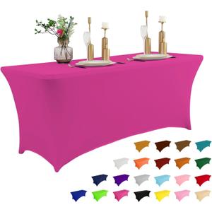 IVAPUPU 6FT Table Cloth for Rectangular Fitted Events Stretch Fuchsia Table Covers Washable Cover Spandex Tablecloth Protector for Party, Wedding, Cocktail, Banquet, Festival