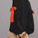 Open Front Sweaters for Women Casual Bow Tie Knit Cardigan Slouchy Chunky Long Sleeve Sweaters Outwear Coat (Black, M)