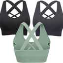 Heathyoga Adjustable High Impact Sports Bras for Women High Support Padded Workout Bras Strappy Sports Bra Pack for Yoga (X-Large, 3 Packs - Black+gray+green)