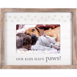 Malden International Designs 4x6 Our Kids Have Paws! Rustic Borders Picture Frame Our Kids Have Paws! Sentiment White MDF Wood Mat With Screen printed Paw Prints Raised Rustic Brown Outer Wood Moulding