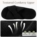 Womens Corduroy Slippers, Open Toe Crossband House Shoes, Cozy Cushioned Foam Indoor Outdoor Non-Slip Bedroom Slippers, Gift for Women (7-8, Black)