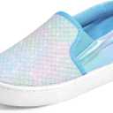 K KomForme Toddler Girls Boys Shoes Little Kids Slip on Canvas Sneakers for Running/Walking (Blue Glitter)