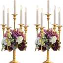 Metal Candelabra Gold Candle Stand 20in Tall, 5-Candle Candlestick Holder for Taper Candles, Candle Holder for Wedding Centerpiece Christmas Valentine Holiday Party Event Reception Decor, 2Pcs