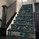 REDAMANCY Vintage Dark Navy Botanical Plants Flowers Leaf Peel and Stick Vinyl Stair Riser Decals Staircase Tile Stickers Decor Modern Marble Decoration Self-Adhesive(14 Pcs)