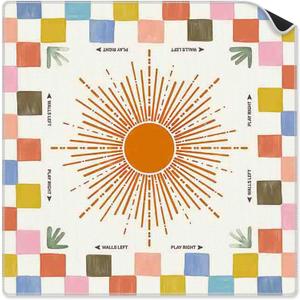 Boho Colorful Plaid Sunray Orange Sun Mahjong Mat 31.5 x 31.5 Inch