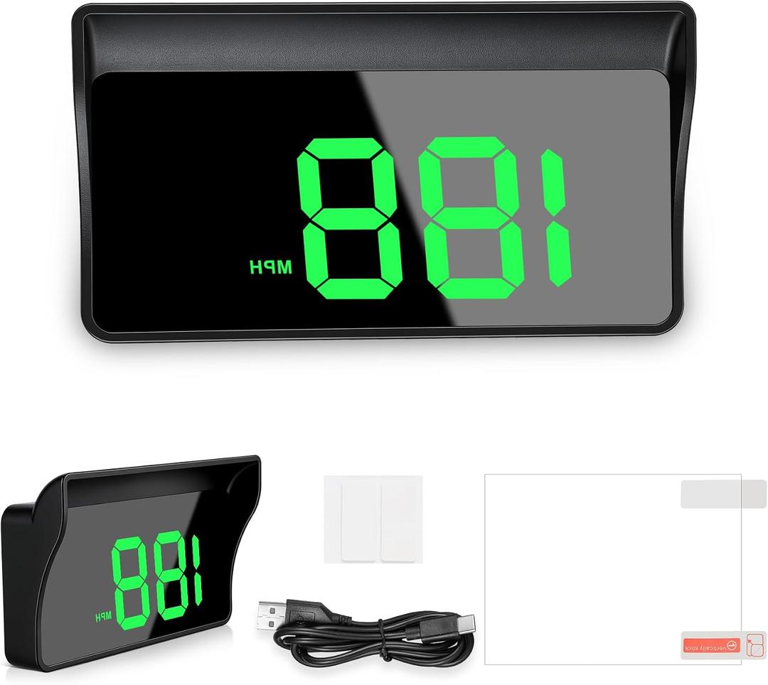 Heads Up Display for Cars, Digital HUD Speedometer for Automotive Windshields with GPS - Large Font Display, USB Plug & Play, and Auto Brightness Adjustment, Car Interior Accessories (MPH-Green)