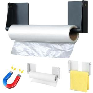 Magnetic Paper Towel Holder,Upgrade Adjustable Heavy Duty Steel with Strong Magnet for Refrigerator,Grill,Kitchen,Garage - Holds Large Rolls,Black(2x3In)