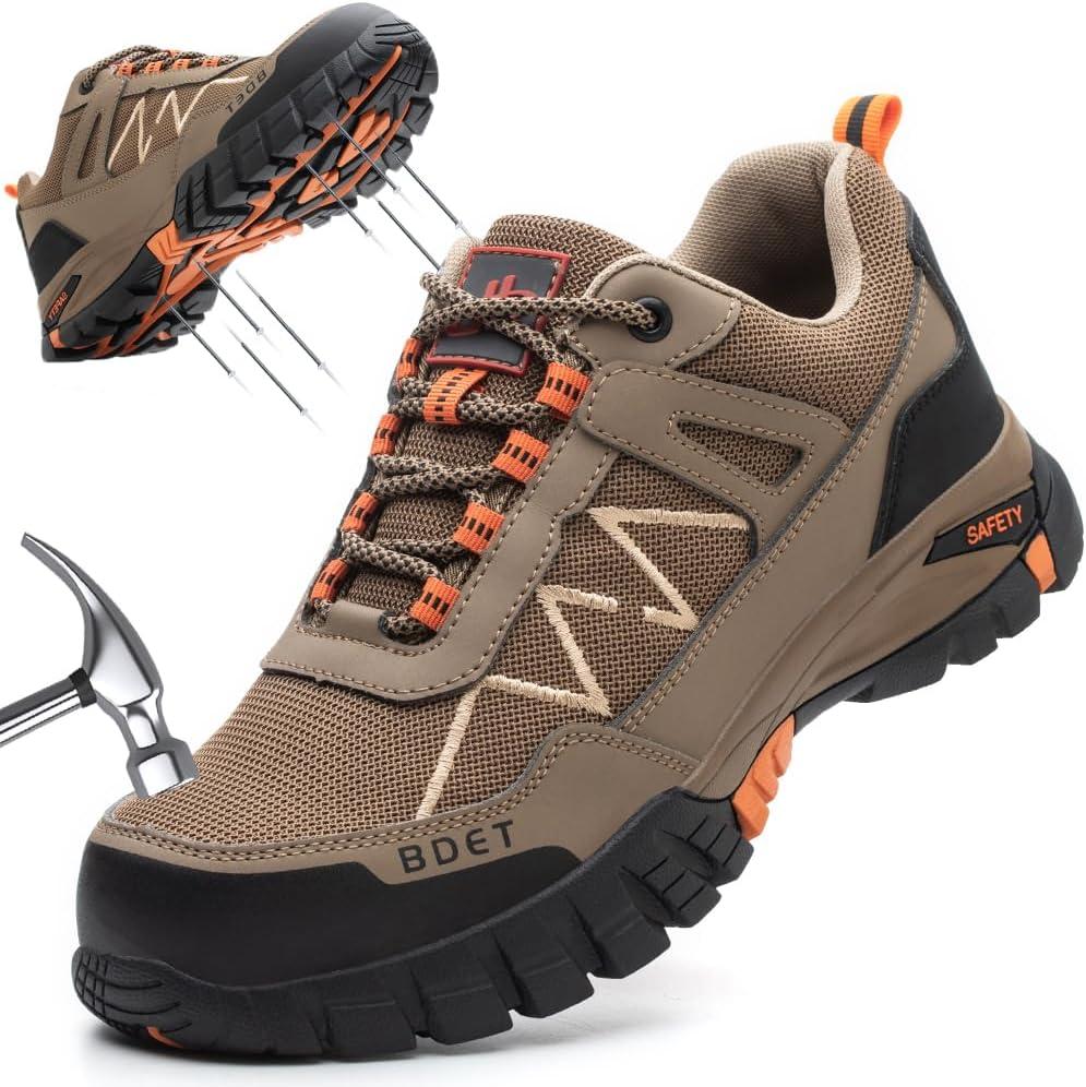 Steel Toe Sneakers Comfortable Safety Shoes for Men Steel Toe Shoes for Women Slip On Construction Work Shoes (Brown) 9.5