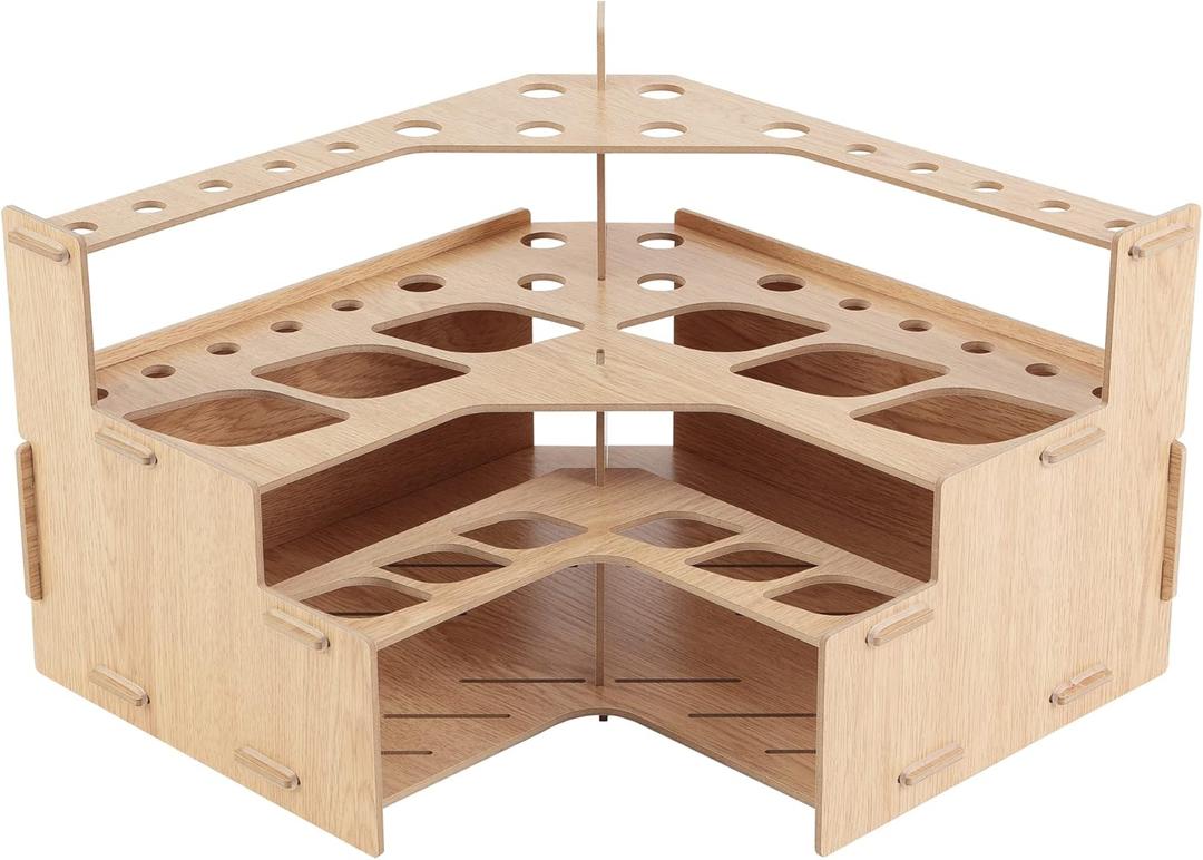 Mezzo Artist paint and Brush Rack - Wood Grain Laminate Multi Layer Desk Stand Professional Storage Display Organizer for paintbrushes and paint Tubes - Corner Rack