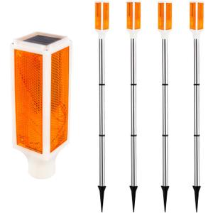 Aolyty Solar Lights Outdoor, Waterproof Driveway Markers Reflective, Warning Flash Light with 2 Lighting Modes, LED Solar Light 4 Pack for Parking Lots, Yard, Sidewalk, Stop Sign, 30 Inches (Orange)