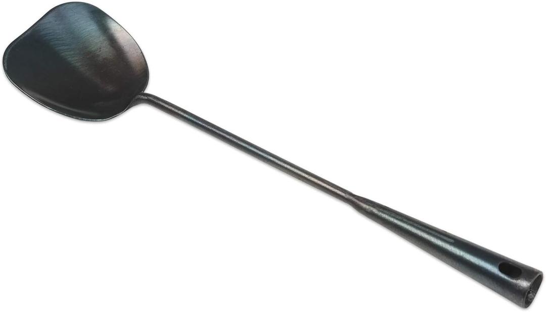 ZhenSanHuan Hand Hammered Carbon Steel Spatula Long Handle Chuan Wok Tool (40CM/15.7'')