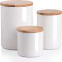 Sweejar Ceramic canisters for kitchen counter,Stackable Food Containers Set with Airtight Seal Bamboo Lid for Serving Ground Coffee, Tea, Spice, Flour and Sugar-Set of 3 (White)
