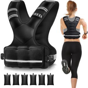 HEETA Adjustable Weighted Vest for Women Men, 20-32lb Body Weight Vest Exercise Set with 6 Ironsand Weights & Reflective Strips for Walking Running Workout Cardio Strength Training