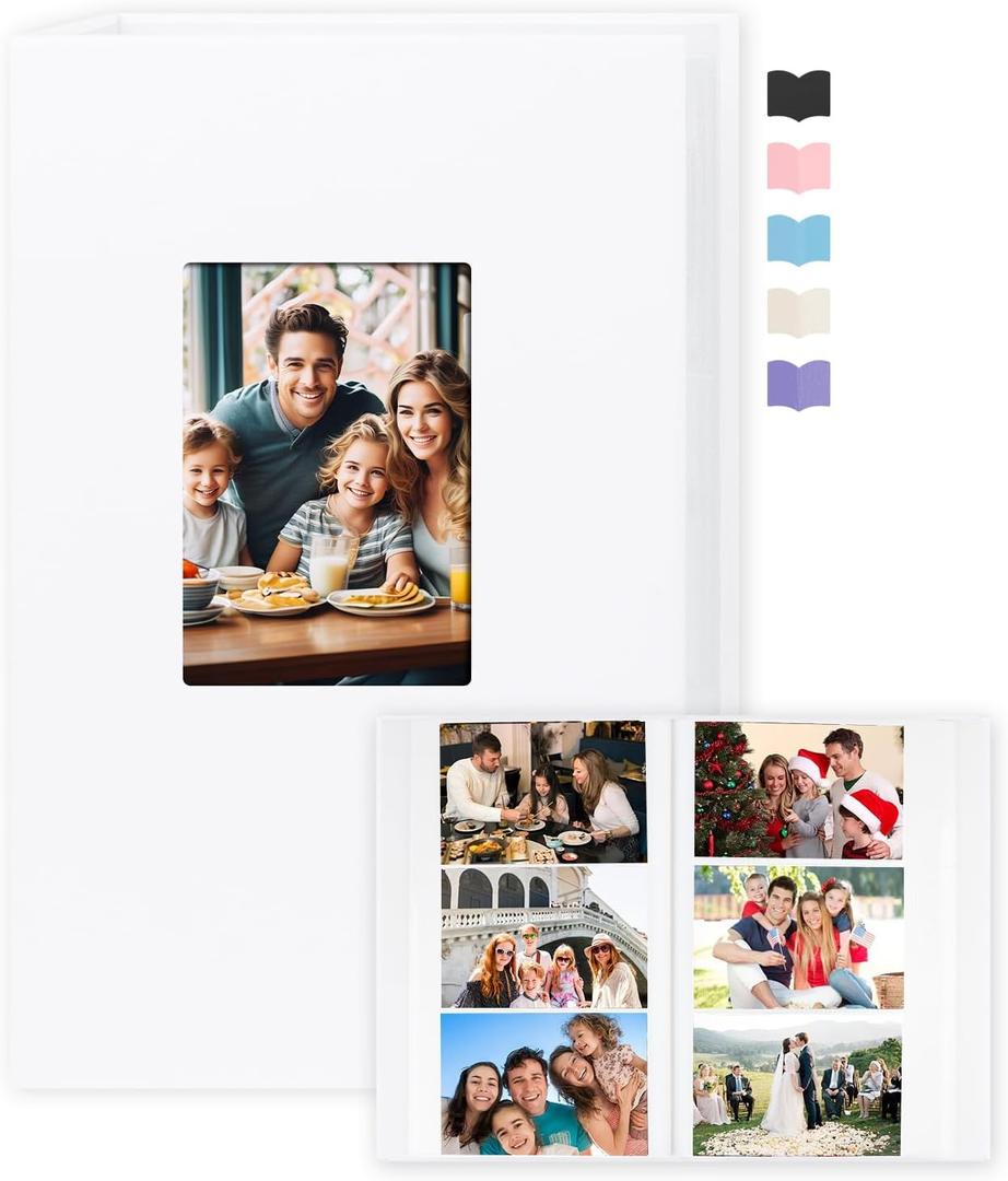 Photo Album 4x6 360 Photos, Large Capacity Linen Cover with Front Window, 4 x 6 Picture Album, 360 Photos 4x6 Photo Album Book for Wedding Kids Travel Family Baby Pictures (White)
