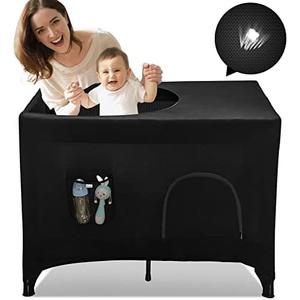 Pack N Play Blackout Cover, Hiaksedt Crib Canopy Cover for Pack and Play, Breathable Blackout Tent for Travel Crib, Portable Stretchy Netting Cover for Indoor Outdoor Travel Playard