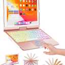 BABG iPad 9th Generation Case with Keyboard,360 Rotatable,Touchpad,Backlit Keyboard with Pencil Holder for 10.2 inch iPad 9th Gen 2021/ 8th Gen 2020/7th Gen 2019 and iPad Air 3/Pro 10.5"-Rose Gold