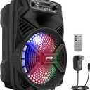 Portable Bluetooth PA Speaker System - 300W Rechargeable Indoor/Outdoor Bluetooth Portable PA System w/ 8 Subwoofer 1 Tweeter, Microphone In, Party Lights, MP3/USB, Radio, Remote - Pyle PPHP836B