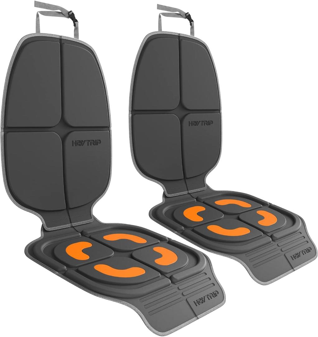 HEYTRIP Car Seat Protector, 2 Packs, Rear-Facing/Forward Facing Car Seat Mat for 0~12 Years Old Children, Waterproof, Easy Cleanup, Non-Slip, Fit Most Car Seats(Dark Grey Orange)