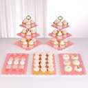 NWK 5 Piece Cake Stand Set with 2 x Large 3-Tier Cupcake Stands, 3 x Appetizer Trays, for Wedding Birthday Baby Shower Tea Party Decorations (Pink)