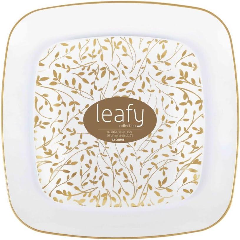 Leaf Square Organic Gold/White Combo Plates, 7.25" & 10", Case of 128 (4 packs x 32)