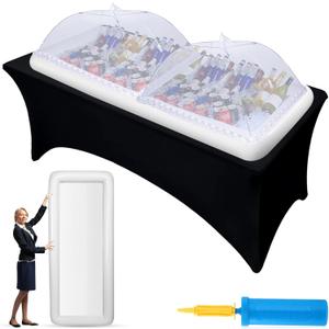 Baderke 4 Pcs Large Inflatable Serving Bar Kit Includes 72 x 30 x 5'' Inflatable Buffet Ice Tray, 2 Pcs Mesh Food Covers and Inflator, Inflatable Buffet Cooler with Drain Plug for Summer Picnic Party