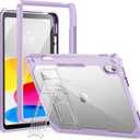 INFILAND Kids Case for iPad A16 11 inch 11th Generation,iPad 10th Generation Case 10.9 Inch, Heavy Duty Shockproof Protective Cover with Stand, Glitter Clear Cute Shell for Girls, Women (Solid Purple)