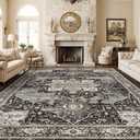 Washable 10x14 Area Rug - Soft Area Rugs for Living Room Stain Resistant Carpet Vintage Lightweight Rugs for Bedroom with Non Slip Backing Indoor Ultra-Thin Rugs Home Decor 10x14 Black