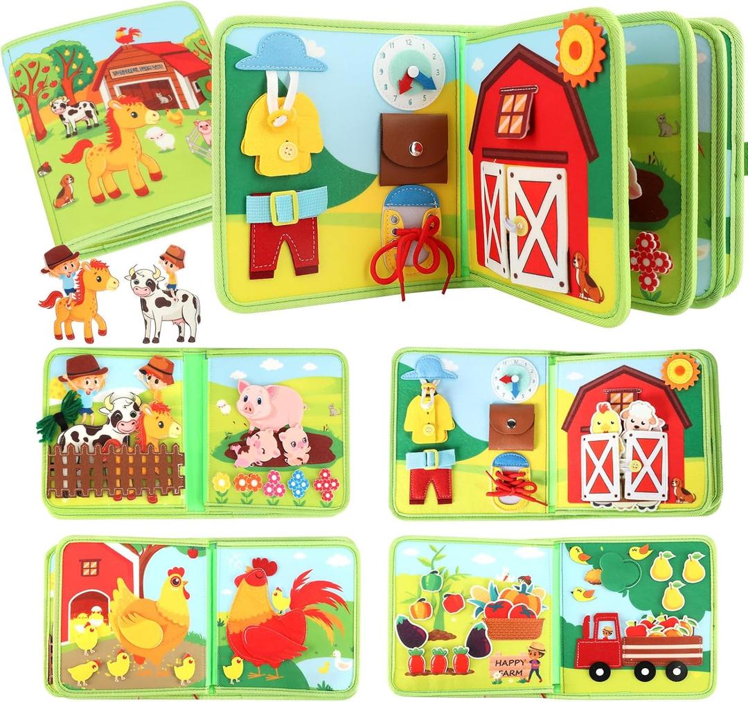Busy Book for Toddlers 1-3, 25 in 1 Farm Busy Board Montessori Toys for Travel, Birthday Gifts for Boys and Girls, Learning Activity Book for Fine Motor Skills