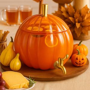 1.3 Gallon Pumpkin Plastic Drink Dispenser Thanksgiving Orange Drink Dispenser Fall Harvest Kitchen Decoration Beverage Water Container with Spigot for Fridge Halloween Autumn Party Supplies