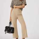 Cicy Bell Womens Flare Capri Pants Elastic High Waisted Cropped Dress Pants Trousers Stretchy Work Slacks (Beige, L)