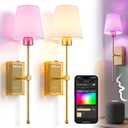 Battery Operated Wall Sconces Set of 2, Matter Smart Wall Lights | Requires Matter Hub, 66H Rechargeable, RGB Dimmable, Works with Alexa Apple & Google Home, No Wiring