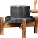 Natural Handmade Bluestone Mill/Grinder with Wooden Stand Used for Food, Grains, Spices(7.87inx11.8in)