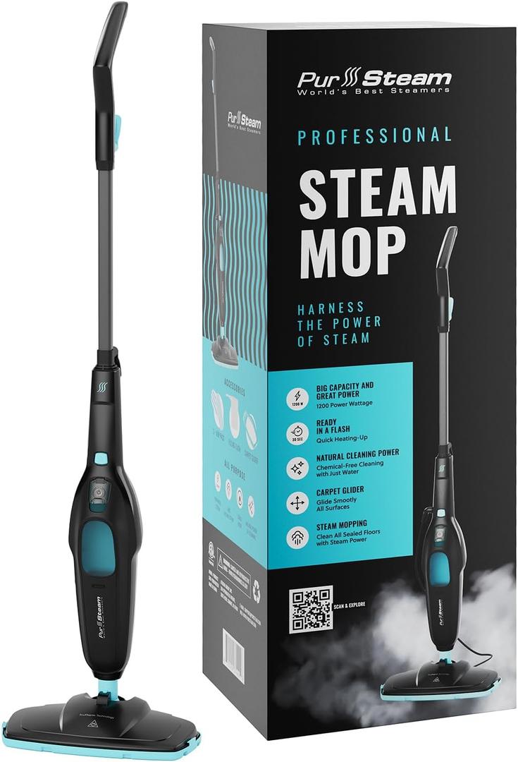PurSteam Professional Steam Mop | Multi-Surface Floor Cleaner for Hardwood, Tile, Laminate & Carpet | Fast Heating, Lightweight & Chemical-Free Cleaning