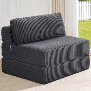Convertible 4-in-1 Folding Sofa Bed Boneless Sleeper Chair Couch Foldable Chaise Lounger & Mattress Pocket Coils+Foam Medium Support, Portable No Assembly for Living Room/Bedroom, Twin