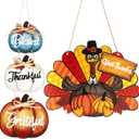 Thanksgiving Decoration Wood Pumpkin Turkey Door Wall Wreath for Front Door Sign Thankful Blessed Grateful, Pumpkin Sign for Fall Autumn Harvest Home Thanksgiving Party Outdoor Halloween Decoration (Large)