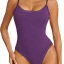 Avidlove Women Square Neck Lace Bodysuit Sleeveless Spaghetti Strap Tank Top Body Suits