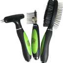 Professional Grooming Brushes (Pack of 3) Double Sided Brush, Long Tooth Undercoat Dog Rake & De-Matting Comb for Dogs, Cats & Other Animals, Green & Black (DogBrushesTop)