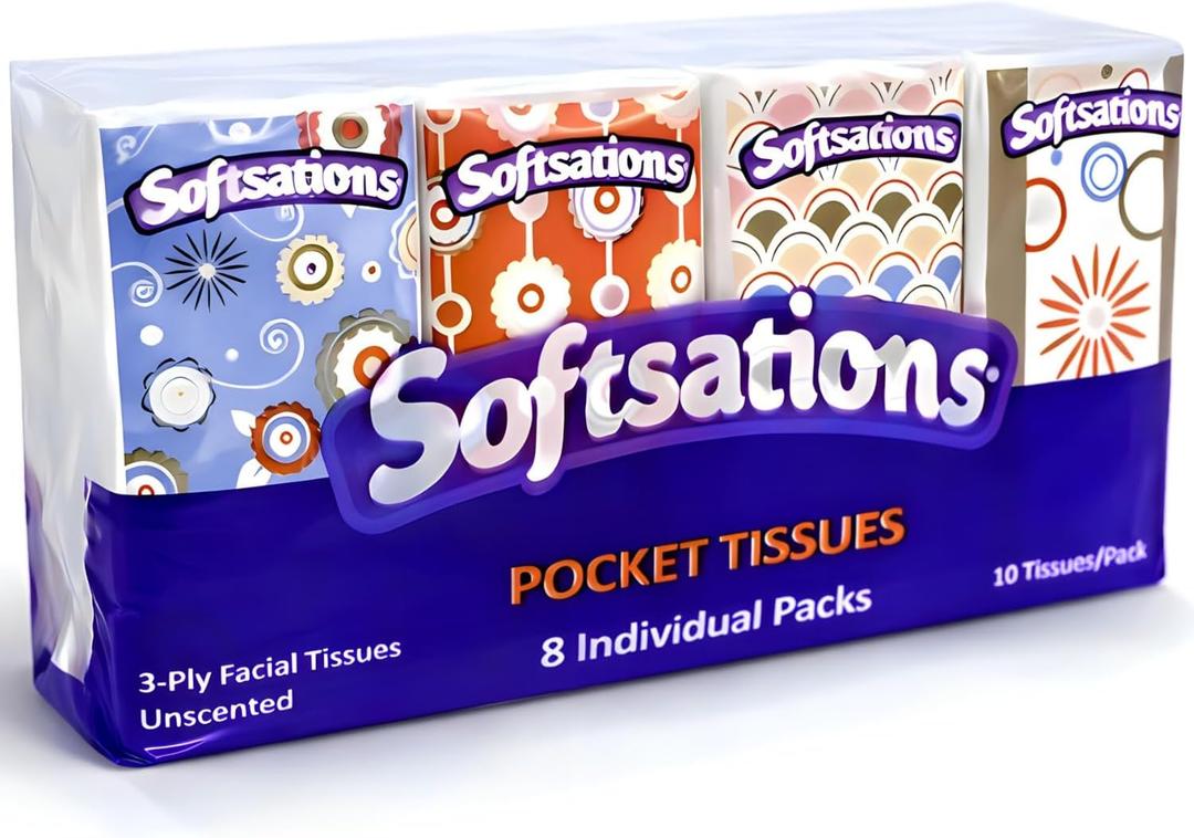 Nicole Home Collection 3-Ply Pocket Facial Tissues | Pack of 8 Household Essentials, 8 Pieces