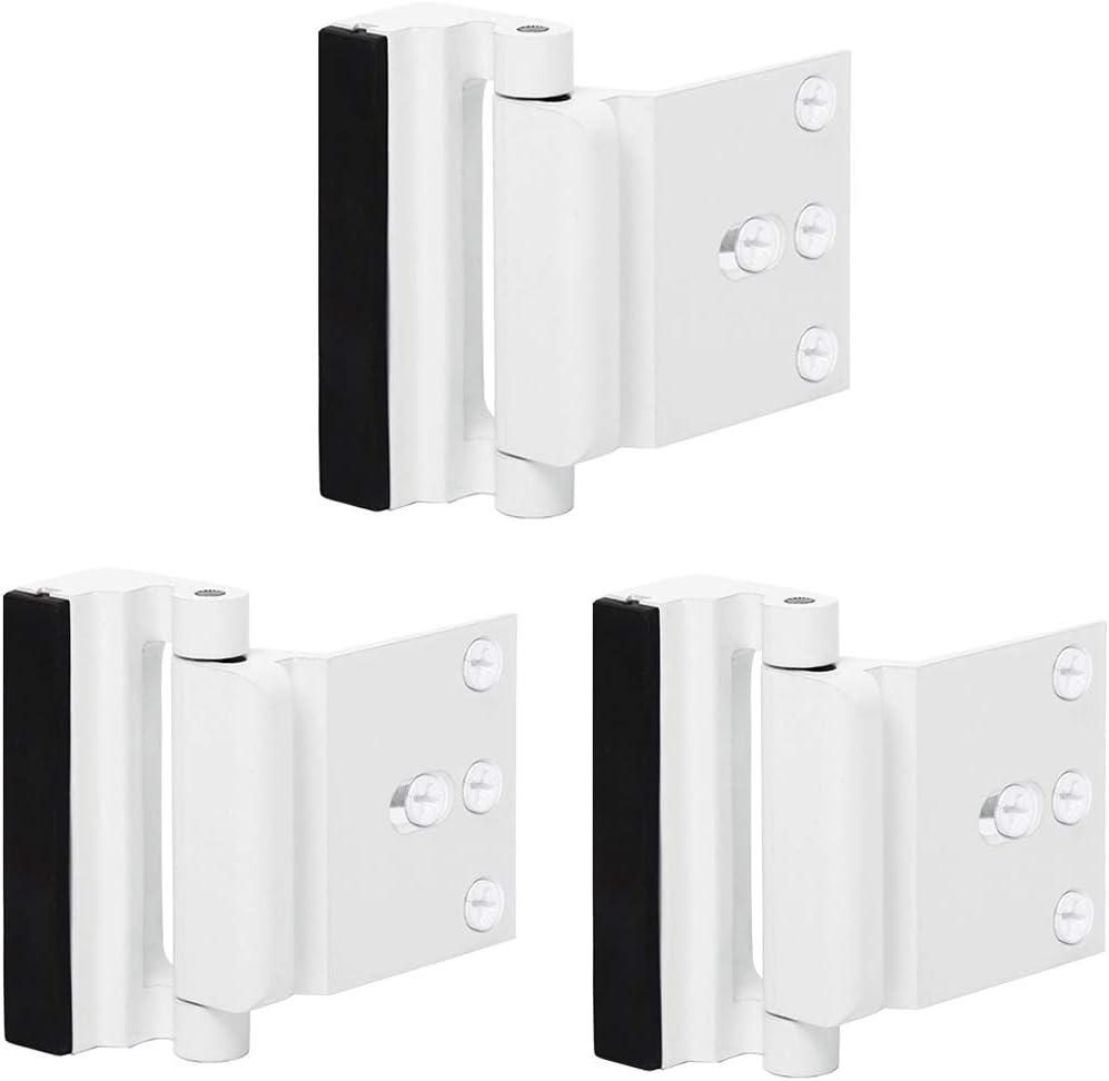 3 Pack Door Reinforcement Locks with 12 Screws, Home Security Door Lock Stop for Toddler, Childproof Door Lock Night Lock Withstand 800 Lbs White
