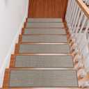 Tiveney Stair Treads Non Slip 15PCS 8"x30" Linen Stair Runner, Self-Adhesive Peel and Stick Stair Treads for Wooden Steps, Washable Anti-Slip Backing Indoor Staircase Step Treads for Kids Elders Dogs