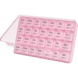 Lifewit Monthly Pill Organizer, 28 Day Pill Box, 4 Weeks One Month Vitamin Cases, Large Compartments Medicine Organizer for Fish Oils, Supplements, 28 Grids, Pink