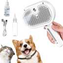 Pet Steam Brush, 3-in-1 Self-Cleaning Grooming Tool for Long & Short Hair Pets - Deshedding and Dematting Hair Brush for Dogs & Cats - White