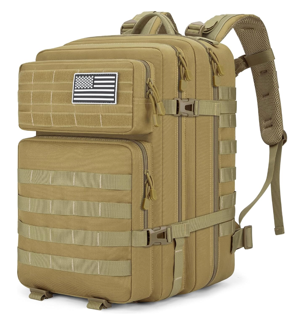 Jornova Tactical Backpack 45L Army Military Rucksack, Water Resistant MOLLE Pack, Large 3 Day Bug Out Bag for Men & Women, Durable Outdoor Gear for Hiking, Camping, Hunting, Travel (Khaki)