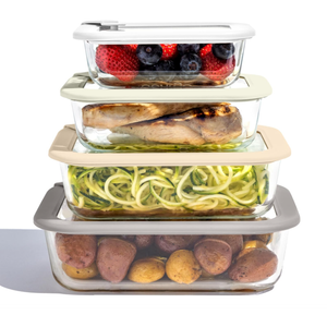 Bentgo Signature Leak-Proof Glass Food Storage - 4-Piece Set, 1-Compartment Plastic-Free Containers with Airtight Glass Lids, BPA-Free, Microwave, Freezer, Oven & Dishwasher Safe (White Stone)