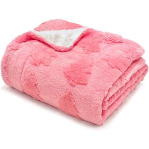 50x60 Inches Sherpa Christmas Blanket for Holiday Home Decor, Pink Xmas Tree Jacquard Soft Flannel Fleece Throw Blanket for Bed Couch Sofa, Christmas Decor Gifts for Women Men Teen Family Friends