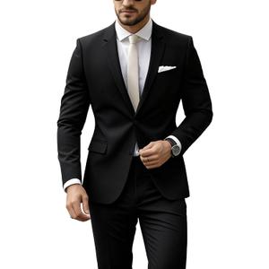 Mens Suits Classic fit 2 Piece 2 Button Formal Tuxedo Jacket Suits Pants Set for Wedding Business Prom Large, Black