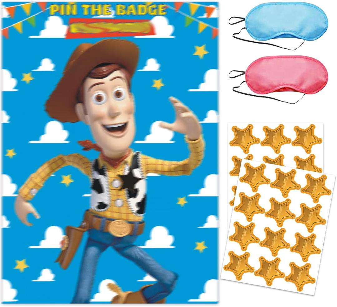 Cartoon Party Supplies, Pin The Badge Party Game Large Poster for Boys Birthday Decorations