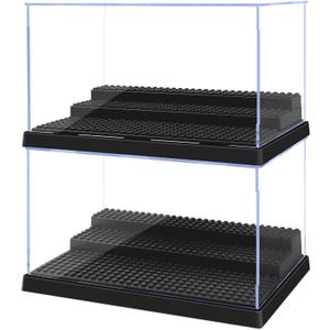 Pokiiulk Display Cases for Minifigures, 2 Mini-Figure Display Boxes Fits for Block Figures, Minifigures Cases with 3 Removable Stands Fits for Lego 95% Minifigs, Characters and Lego People, L, Black